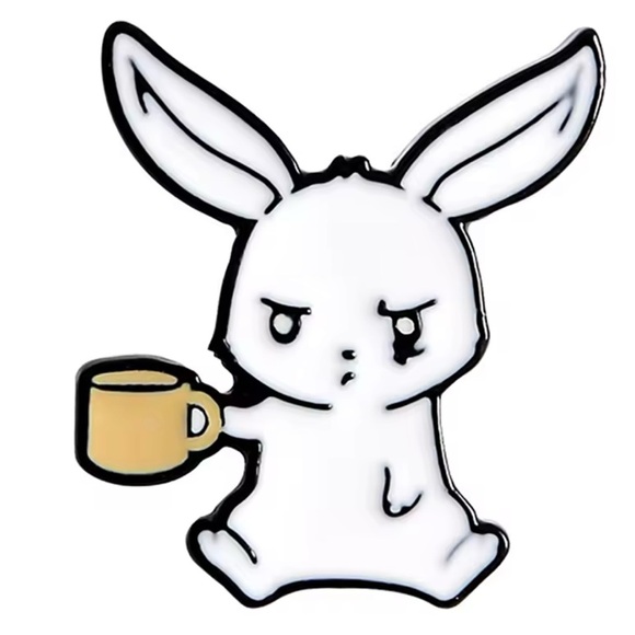 Cute & Funny White Rabbit Enamel Pin – Coffee Lover Brooch - Picture 2 of 9